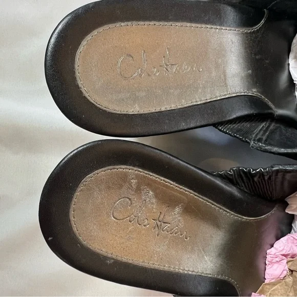 Cole Haan Women's Black Leather Heels Clogs Mules Shoes Silver Buckle Size 10 - Picture 6 of 12